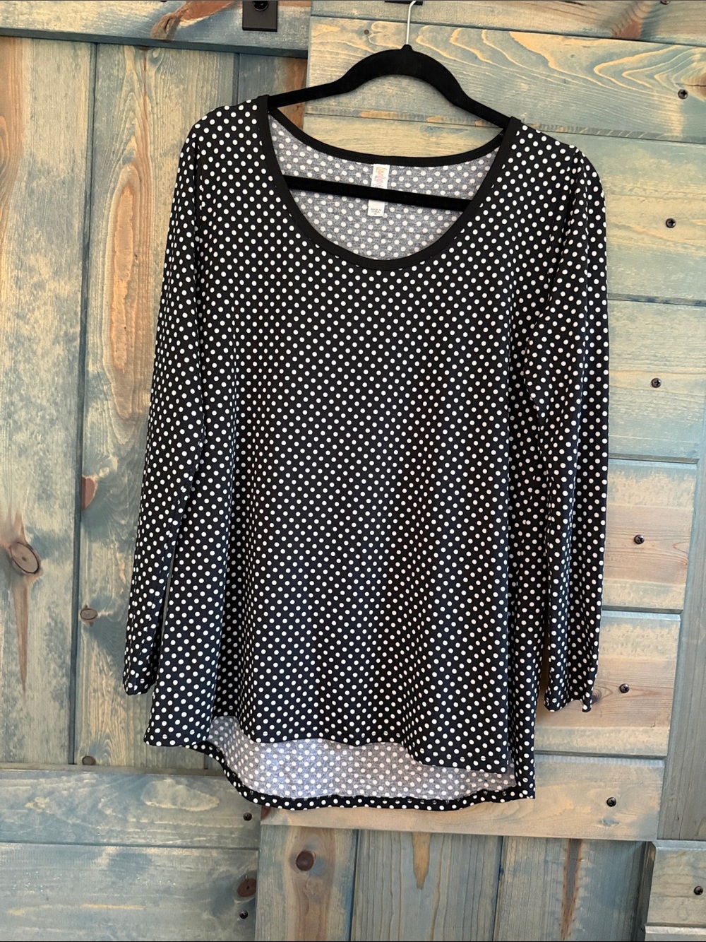 LuLaRoe Black and White Polka Dot Long-Sleeve Scoop Neck Top